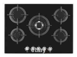 Cookology GGH705BK 70cm Gas-on-Glass Hob in Black with Cast Iron Pan Supports