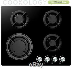 Cookology Gas on Glass Hob GGH605BK 60cm, Built-in, Black Glass & Cast Iron