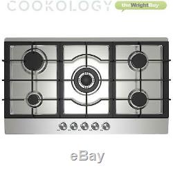Cookology Stainless Steel 90cm Built-in 5 Burner Gas Hob & Cast-Iron Stands
