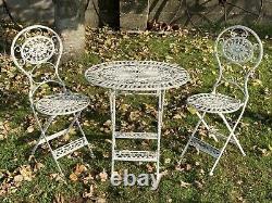 Cream Cast & Wrought Iron Style Oval Garden Set 2 Folding Chairs & Table