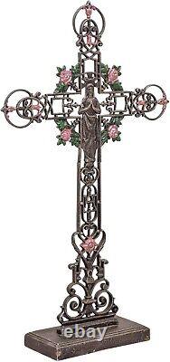 Cross Crucifix Antique Style Iron Decoration Standing Church Altar