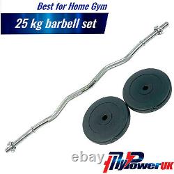 Curved Curl Bar Barbell Adjustable Weight Weightlifting 2x10kg Plates 25kg Set