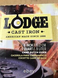 Discontinued Lodge #6 Cast Iron Camp Dutch Oven 1 Quart 3 Leg Kettle + Lid box