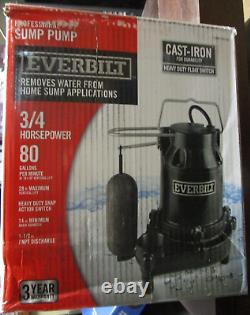 EVERBILT 3/4HP 80GPM Cast-Iron Professional Sump Pump HDS75 #1004 120 345 NEW