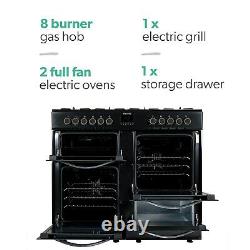 ElectriQ 100cm Dual Fuel Double Oven Range Cooker Black EQRANGE100BLACK