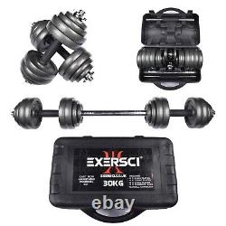 Exersci Cast Iron Adjustable Dumbbell / Barbell Box Set 20kg/30kg in Carry Case