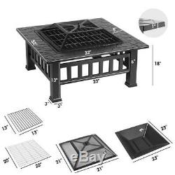 FESTA Outdoor Fire Pit BBQ Firepit Garden Square Table Stove Patio Heater 81cm