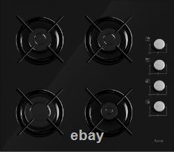 Ferre 2140 60cm Built-in Gas Hob 4 Burners Black Glass Iron Pan Support