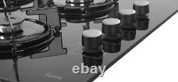 Ferre 2140 60cm Built-in Gas Hob 4 Burners Black Glass Iron Pan Support