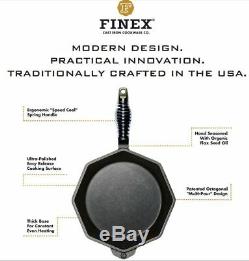 Finex Cast Iron 12 Eight Sides Skillet Cooking Pan with Lid NEW