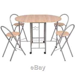 Folding Dining Set Table and 4 Chairs Kitchen Furniture Space Saving Portable