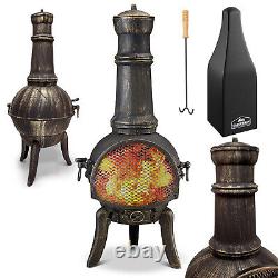 GARDEBRUK Cast Iron Garden Chimenea Wood Burning Patio Heater Log Fire Pit Blk