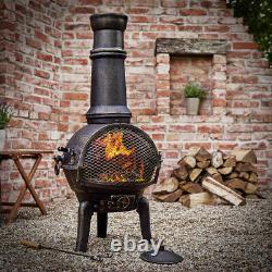 GARDEBRUK Cast Iron Garden Chimenea Wood Burning Patio Heater Log Fire Pit Blk