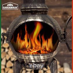 GARDEBRUK Cast Iron Garden Chimenea Wood Burning Patio Heater Log Fire Pit Blk