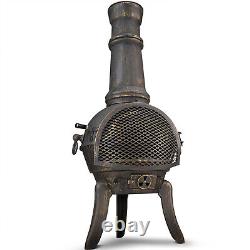 GARDEBRUK Cast Iron Garden Chimenea Wood Burning Patio Heater Log Fire Pit Blk