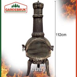 GARDEBRUK Cast Iron Garden Chimenea Wood Burning Patio Heater Log Fire Pit Blk