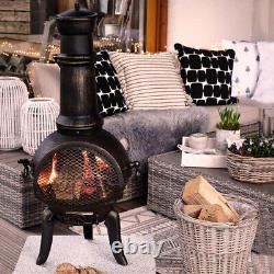 GARDEBRUK Cast Iron Garden Chimenea Wood Burning Patio Heater Log Fire Pit Blk