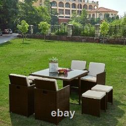 GARDEN 9 Piece RATTAN FURNITURE CUBE 8 SEATER SET DINING CHAIRS TABLE PATIO