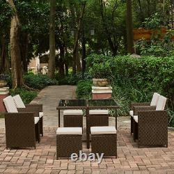 GARDEN 9 Piece RATTAN FURNITURE CUBE 8 SEATER SET DINING CHAIRS TABLE PATIO