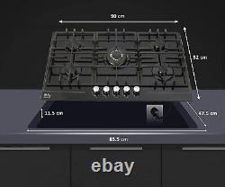 Gas Hob 5 Burner 90 cm Built-in Black Glass Cooktop NG/LPG Convertable NJ-903G