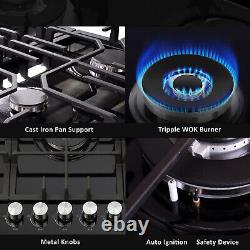 Gas Hob 5 Burner 90 cm Built-in Black Glass Cooktop NG/LPG Convertable NJ-903G