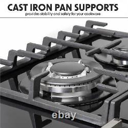 Gas Hob, 60cm, 4 Burner and Cast Iron Pan Supports Black Glass