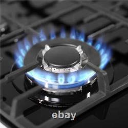 Gas Hob, 60cm, 4 Burner and Cast Iron Pan Supports Black Glass