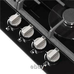 Gas Hob, 60cm, 4 Burner and Cast Iron Pan Supports Black Glass