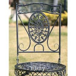 GlamHaus Metal Garden Bistro Set Patio Furniture Outdoor 3 Piece Table Chairs