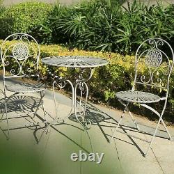GlamHaus Metal Garden Bistro Set Patio Outdoor Furniture 3 Piece Table Chairs