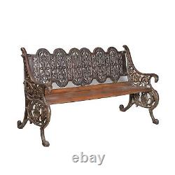 Gothic-Inspired Rustic Cast Iron & Wood Two-Seater Garden Bench