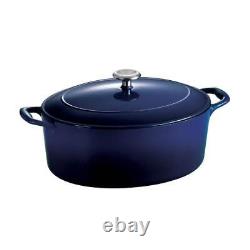 Gourmet 7 qt. Oval Enameled Cast Iron Dutch Oven in Gradated Cobalt with Lid