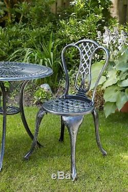 Grey Bistro Set Outdoor Patio Garden Furniture Table and 2 Chairs Metal Frame
