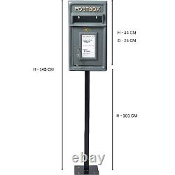 Grey Post Box with Lock Durable Cast Iron Mailbox Optional Wall/Pole Mount