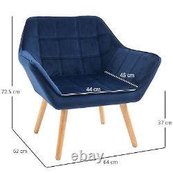 HOMCOM Luxe Velvet-Feel Accent Chair with Wide Arms Slanted Back Wood Legs Blue