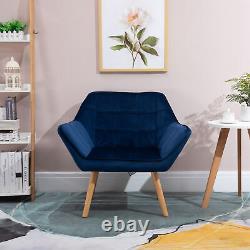 HOMCOM Luxe Velvet-Feel Accent Chair with Wide Arms Slanted Back Wood Legs Blue