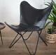 Handmade Black Buffalo Leather Butterfly Chair Lounge Relax Arm Chair Home Décor