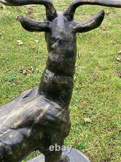 Heavy Cast Iron Large Standing Stag Buck Deer Figure In Bronze Finish