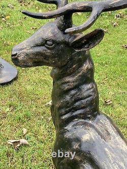 Heavy Cast Iron Large Standing Stag Buck Deer Figure In Bronze Finish