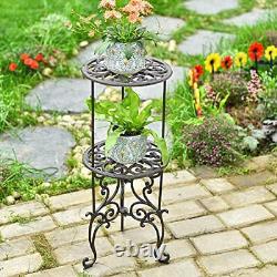 Heavy Duty Cast Iron Potted Plant Stand, 26-Inch 2 Tiers Metal Planter