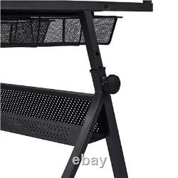 Height Adjustable Glass Drafting, Tilting Drawing DeskTable with Stool 2 Drawers
