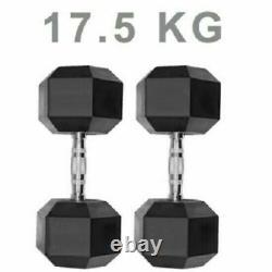 Hex Dumbbells Cast Iron Weights 2x17.5kg Hexagonal Rubber Encased Sets