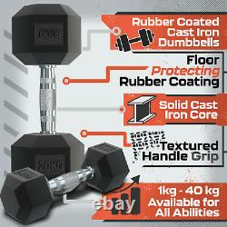 Hex Dumbbells Rubber Encased Cast Iron Weights Set Hexagonal Gym Fitness