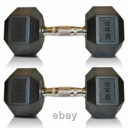 Hex Dumbbells Set Cast Iron Weights Rubber Encased Hexagonal Gym Single and Pair