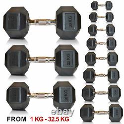 Hex Dumbell Weights, Sporteq Gym Use Rubber Encased 1kg to 30kg, Sold in Pairs
