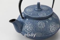 IWACHU Tea pot & Plate Cast Iron 0.65L Temari Ball motif Deep Blue JAPAN