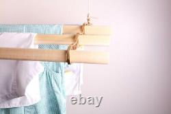 Indoor Clothes Dryer Ceiling Hanging Brass Cast Ends & Pulleys 4 x Wooden Laths