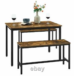 Industrial Dining Table Set 3 Rustic Metal Furniture Vintage Kitchen Bench New