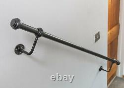 Industrial stair hand rail, staircase, cast iron, wrought iron, vintage, black