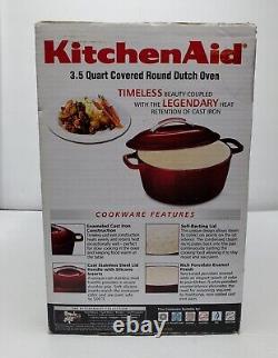 Kitchen Aid 3.5 Qt Enameled Cast Iron Covered Round Dutch Oven New